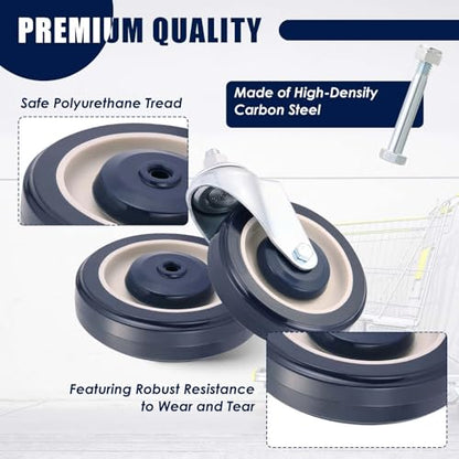 MAOPINER 4 Pack 5" Shopping Cart Wheels, PU Casters with Axle Bolts, Blue - color: Blue