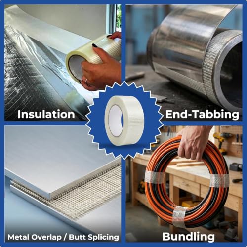 Filament Tape Bi-Directional Cross Weave, Fiberglass Reinforced Strapping Tape, Heavy Duty Industrial Packing & Palletizing, Strong Adhesive Shipping Tape 3" x 60 Yards, 2 Rolls