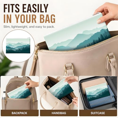 Money Bag with Zipper, Cute PU Leather Cash Bags, Portable Bank Bag Money Pouch for Cash, Coins, Checks, Receipts, Invoices Cosmetics Tools, Deposit Bag for Office Travel, Green Mountain - color: Green Mountain