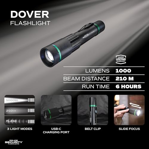 Police Security Dover Rechargeable LED Flashlight - 1000 Lumen