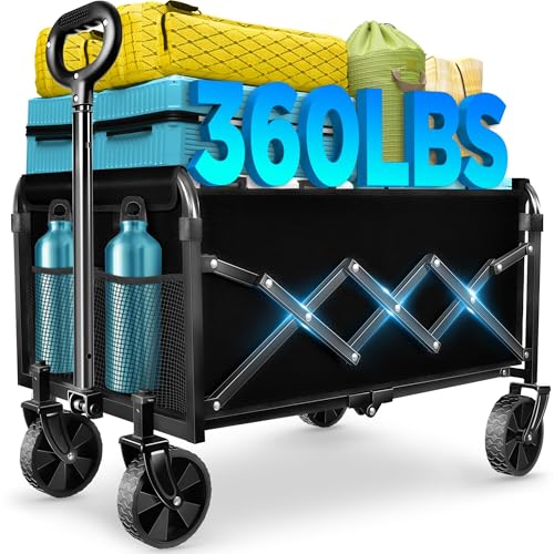 LIAPOTT Wagons Carts Foldable, Lightweight Collapsible Wagon Cart, 360lbs - color: Black