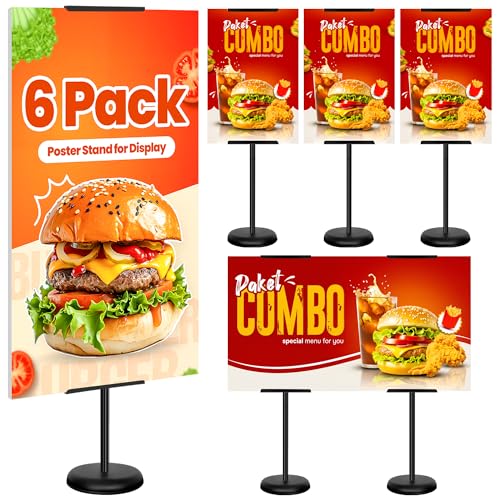 6Pack Adjustable Poster Stand for Display, Single-Sided Floor Pedestal Sign Holder, Poster Board Easel Stand up to 58", Welcome Sign Stand for Foam & Board, Wedding, Business & Events – Black - size: 6 Pack