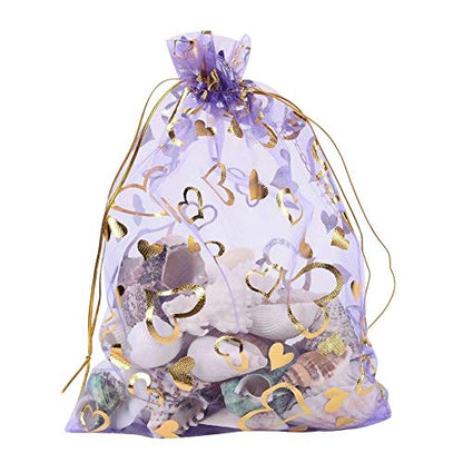 Stratalife 4"x6" Heart Organza Bags with Drawstring, 100PCS - color: 100PCS Heart lavender 4x6