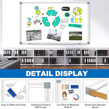 Max-officoo White Board Dry Erase Whiteboard for Wall 72" x 48" Aluminum Presentation Magnetic Whiteboards with 4 Hooks, 12 Magnets, 3 Markers & 1 Eraser - size: 72"x48"