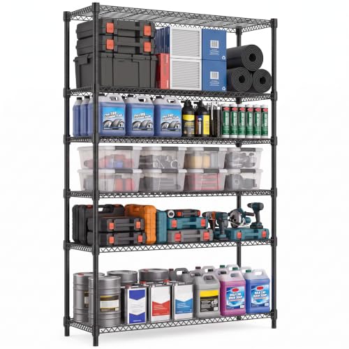 IZEUK 6-Tier Garage Shelving Unit, Heavy Duty Metal Storage Rack - color: Black, size: 6 Tier, 17.7" D*47.2" W*82.4" H