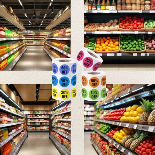 3000 PCS Percent Stickers, 10 to 60 Percent Off Discount Stickers Labels