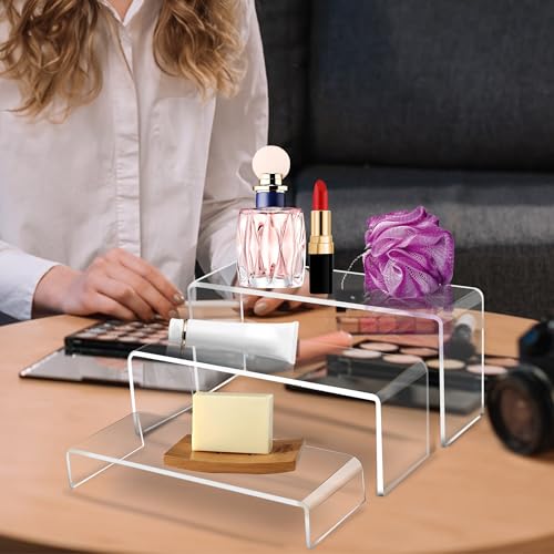 Jusalpha 3 Pcs 12" Large Acrylic Risers 5mm thickness Rectangular Display Shelf for Cupcake Stand, Tiered Display Stand for Funko Candy Shoe Showcase, Collectibles (3 Pieces) - size: 3 Pieces
