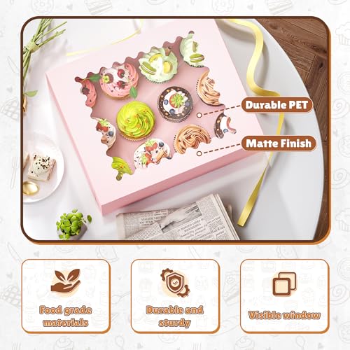 RYDDOY 4 Pack Pink Cupcake Boxes, Hold 12 Count Cupcake, Cupcake Carriers - color: Pink