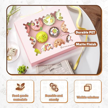 RYDDOY 4 Pack Pink Cupcake Boxes, Hold 12 Count Cupcake, Cupcake Carriers - color: Pink