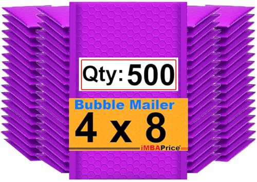 iMBAPrice 500-Pack #000 (4" x 8") Premium Mat Purple Color Self Seal Poly Bubble Mailers Padded Shipping Envelopes (Total 500 Bags) - color: Purple Poly Bubble, size: 4"x8" Poly (500 Envelopes) Value Pack