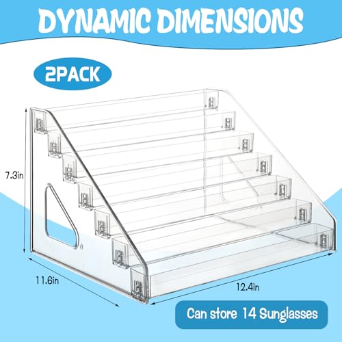 2 Pack 7 Tier Sunglass Organizer Stand, Versatile Clear Acrylic Sunglass Holder Display Stand Sunglass Storage Tray for Highlighting Glasses Makeup Nail Polish Graded Cards - color: Clear-7 Tier