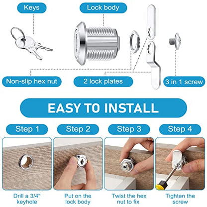 Kenning 24 Sets 5/8'' Fits on 0.4'' Max Cabinet Locks with Keys - size: 1-5/8 Inch