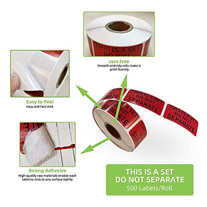 1" x 2" This is a Set Do Not Separate Stickers, Fluorescent Red Packing Labels for Shipping Bundle Sets and Multi-Pack Products Permanent Adhesive (2 Rolls, Total 1000 Labels) - color: Red and Black