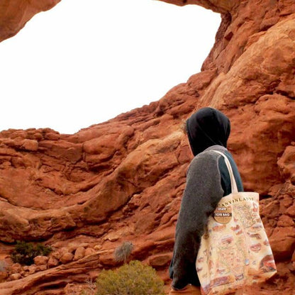Xplorer Maps Canvas Tote Bag with Handles, Cloth Grocery Shopping Bag, Reusable & Eco-friendly Bag, 100% Cotton, Washable - color: Arches & Canyonlands National Parks