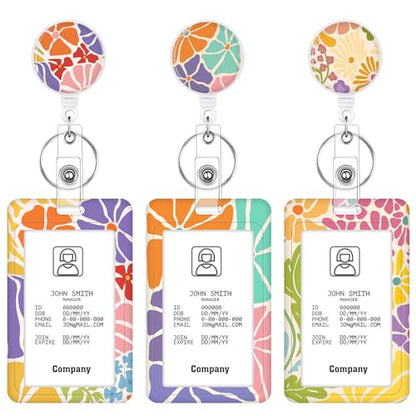 3 Pack Floral Retractable Badge Holders with Vertical Id Card Holders - color: Bloom