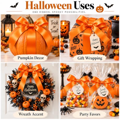 Orange Satin Ribbon 1-1/2 Inch x 36 Yards for Halloween Bows & Gift Wrap - color: Orange