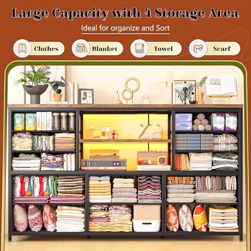 EnHomee Dresser for Bedroom with LED Lights & Charging Station - color: Rustic Brown