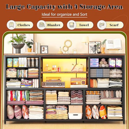 EnHomee Dresser for Bedroom with LED Lights & Charging Station - color: Rustic Brown