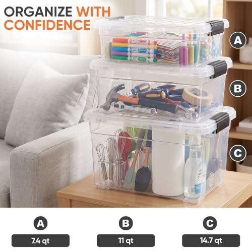 Superio 11 Quart Clear Plastic Storage Boxes with Lids, Stackable Organizer Containers, BPA-Free Storage Bins for Home, Office, School & Dorm, 5 Pack - size: 11 Quart