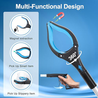 Grabber Reacher Tool - 32” Extra Long Foldable Gripper and Reaching Tool - Heavy Duty Pick Up Stick Grabbers for Seniors, Trash, Surgery Recovery Must Haves Gifts (Blue) - color: Blue