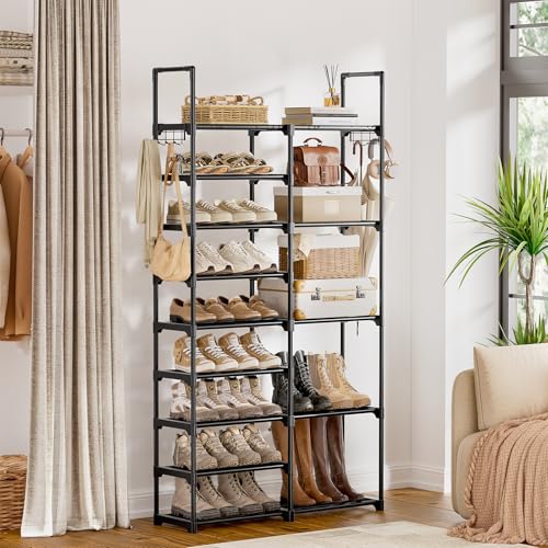 WOWLIVE 9 Tier 2-Column Shoe Rack, 30-35 Pairs Stackable Black - color: Black, size: 2 Row 9 Tier