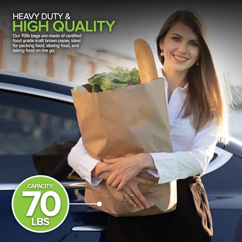 Stock Your Home 70 lb Kraft Brown Bags 50 Pack, 17x12x7 Grocery Bags, Heavy Duty Large Brown Bags for Shopping, Takeout, Storage, Trash or Recycling, Bulk Pack. - size: 70 lb