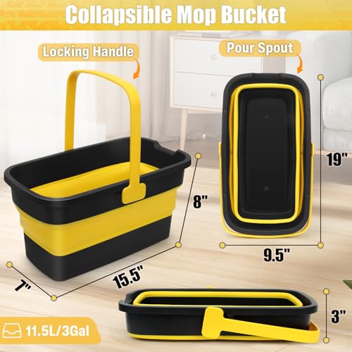 Collapsible Mop Bucket for Cleaning with Handle, Square Foldable Bucket - color: Grey Yellow
