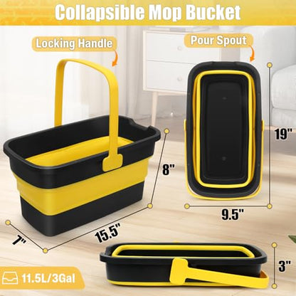 Collapsible Mop Bucket for Cleaning with Handle, Square Foldable Bucket - color: Grey Yellow