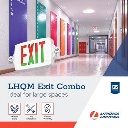 Lithonia Lighting Quantum LED Exit Sign Emergency Light Combo, Exit Sign and Emergency Lights, 2-Head Fixture, Red/Green Selectable Letters, High Output Battery, White (LHQM S W RG MVOLT HO M6) - color: Red/Green Selectable - White, size: 16.5" | Sign & R