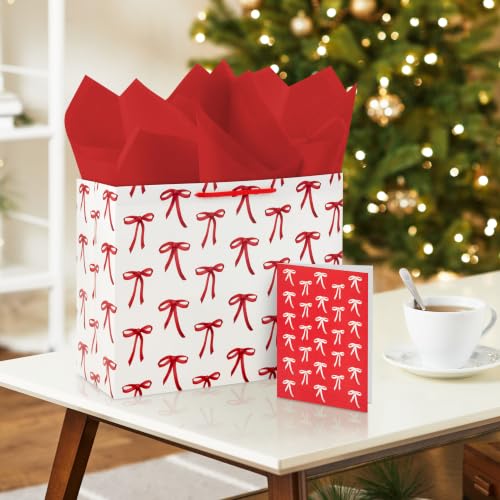 Hallmark 10" Large Gift Bag with Tissue Paper and Blank Card (Red Bows) - style: Red Bows