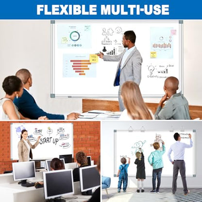 Max-officoo White Board Dry Erase Whiteboard for Wall 72" x 48" Aluminum Presentation Magnetic Whiteboards with 4 Hooks, 12 Magnets, 3 Markers & 1 Eraser - size: 72"x48"