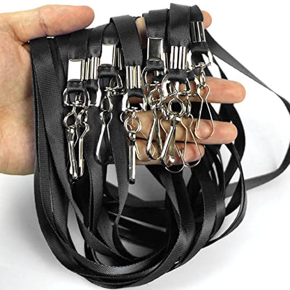 Beebel Lanyards 100 Pcs Lanyard for Id Badges Flat Lanyard with Badge Clip J-Hook (Pack of 2) - color: Black, size: 200 Pack