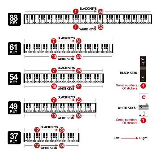 Piano Keyboard Stickers for 88/61/54/49/37 Key, Bold Large Letter Piano Stickers for Learning, Removable Piano Keyboard Letters, Notes Label for Beginners and Kids, Multicolor