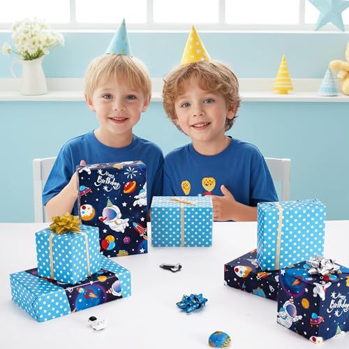 WERNNSAI Space Wrapping Paper Roll 33ft Navy Blue Astronaut Wrapping Paper - color: Blue Space