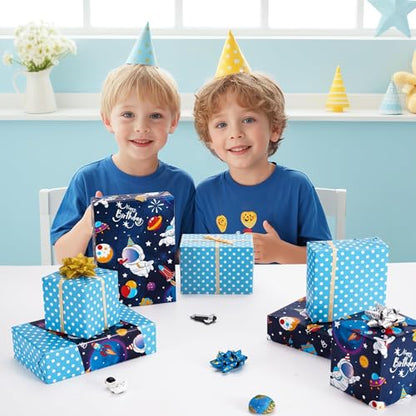 WERNNSAI Space Wrapping Paper Roll 33ft Navy Blue Astronaut Wrapping Paper - color: Blue Space