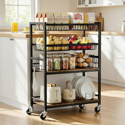 Fruit Vegetable Storage Cart, 4 Detachable Basket - color: Black, size: 4 Tier Cart(12 in)
