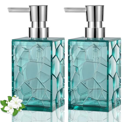 Clear Acrylic Pump Bottle Refillable Lotion Soap Dispenser 10oz 2 Pack Teal - color: Clear Teal, size: 2 Pack