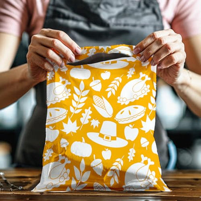 10x13 (100) Thanksgiving Fall Designer Poly Mailers Waterproof Self Sealing Tear Resistant Polymailers Shipping Envelopes Premium Printed Bags For Small Businesses - color: Thanksgiving, size: 10x13