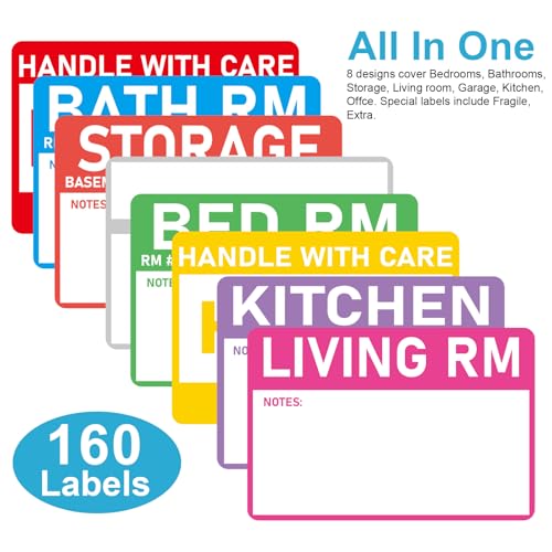 Home Moving Labels- 3 x 2 inches, Removable Packing Box Stickers, 8 Designs Waterproof Color Coded Moving Stickers with Fragile and Blank Labels- 160PCS - color: Vibrant, size: 320 pcs