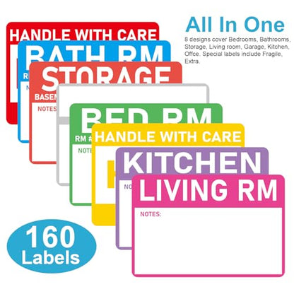 Home Moving Labels- 3 x 2 inches, Removable Packing Box Stickers, 8 Designs Waterproof Color Coded Moving Stickers with Fragile and Blank Labels- 160PCS - color: Vibrant, size: 320 pcs