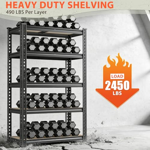 Romorgniz 5 Tier Storage Shelves 2450LBS Garage Shelving, Adjustable Shelving Units and Storage, Metal Utility Shelf for Kitchen Pantry Garage Warehouse Basement, 35.6" W x 72.1" H x 11.8" D - size: 35.6" W X 72.1" H X 11.8" D