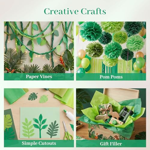 Koogel 330 Sheets Green Tissue Paper, 5 Shades, 14 X 10 inches - color: Assorted Green