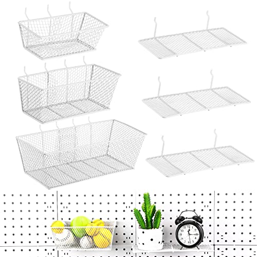 Sieral 6 Pieces Pegboard Baskets Wall Mount Wire Peg Board Baskets, White - color: White