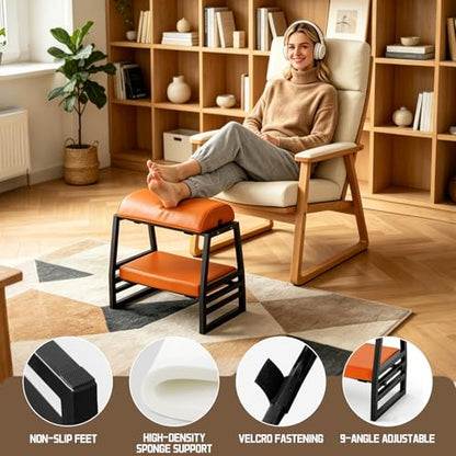 Under Desk Iron FootRest,Adjustable 9-Position Ergonomic Foot Stool-Orange - color: Orange