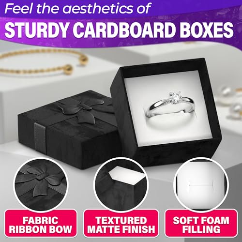 KETAR 24 Pcs Ring Boxes Bulk, 1.57"x1.57", Cardboard, Foam Insert (Black) - color: Black