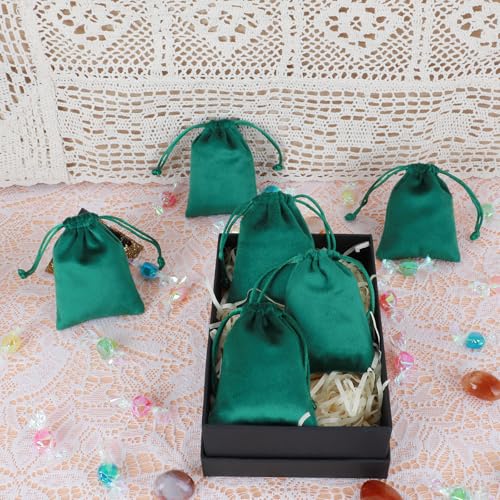Tapleap 12Pcs Small Jewelry Bags, 2¾x 3½” Green Velvet Drawstring Pouch - color: Green, size: 2¾ x 3½in
