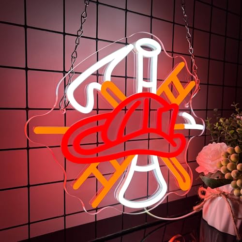Mutank Firefighter Gear Neon Sign, Fire Equipment Neon Light USB Powered LED Dimmable, for Fire Department Rescue Room Rescue Team Fire Truck Emergency Responder Department Sign(13.3 * 11.4 In) - color: Red+White+Orange
