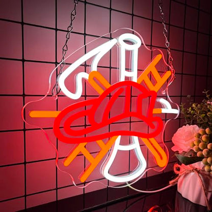 Mutank Firefighter Gear Neon Sign, Fire Equipment Neon Light USB Powered LED Dimmable, for Fire Department Rescue Room Rescue Team Fire Truck Emergency Responder Department Sign(13.3 * 11.4 In) - color: Red+White+Orange