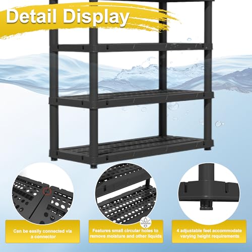 72”H Plastic Garage Storage Shelves,5-Tier Heavy Duty Plastic Shelving,700LBS Plastic Shelving Units Free Standing,for Home,Garage,Basement, Laundry,Black,16.93" Dx35.43 Wx72.44 H - size: 72.44" H x 35.43" W x 16.93" D
