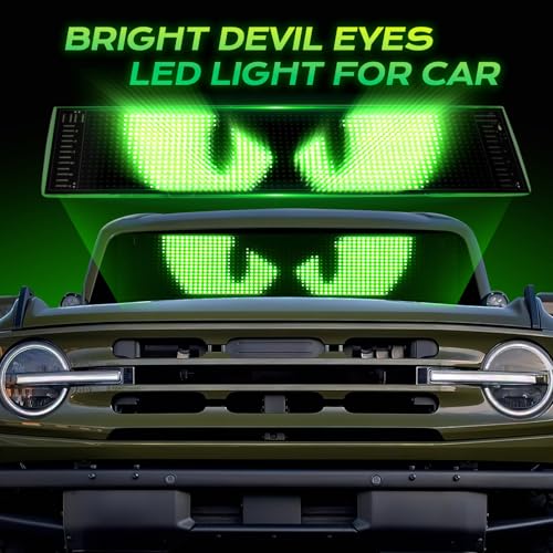 KJOY 2PCS Devil Eyes LED Light for Cars, 15''x4''Flexible Scrolling LED Display for Car Window,Bluetooth App Control,Dynamic Personalized Big Eye Lights for Car Windshield - size: 14.6"x3.6"-2PCS